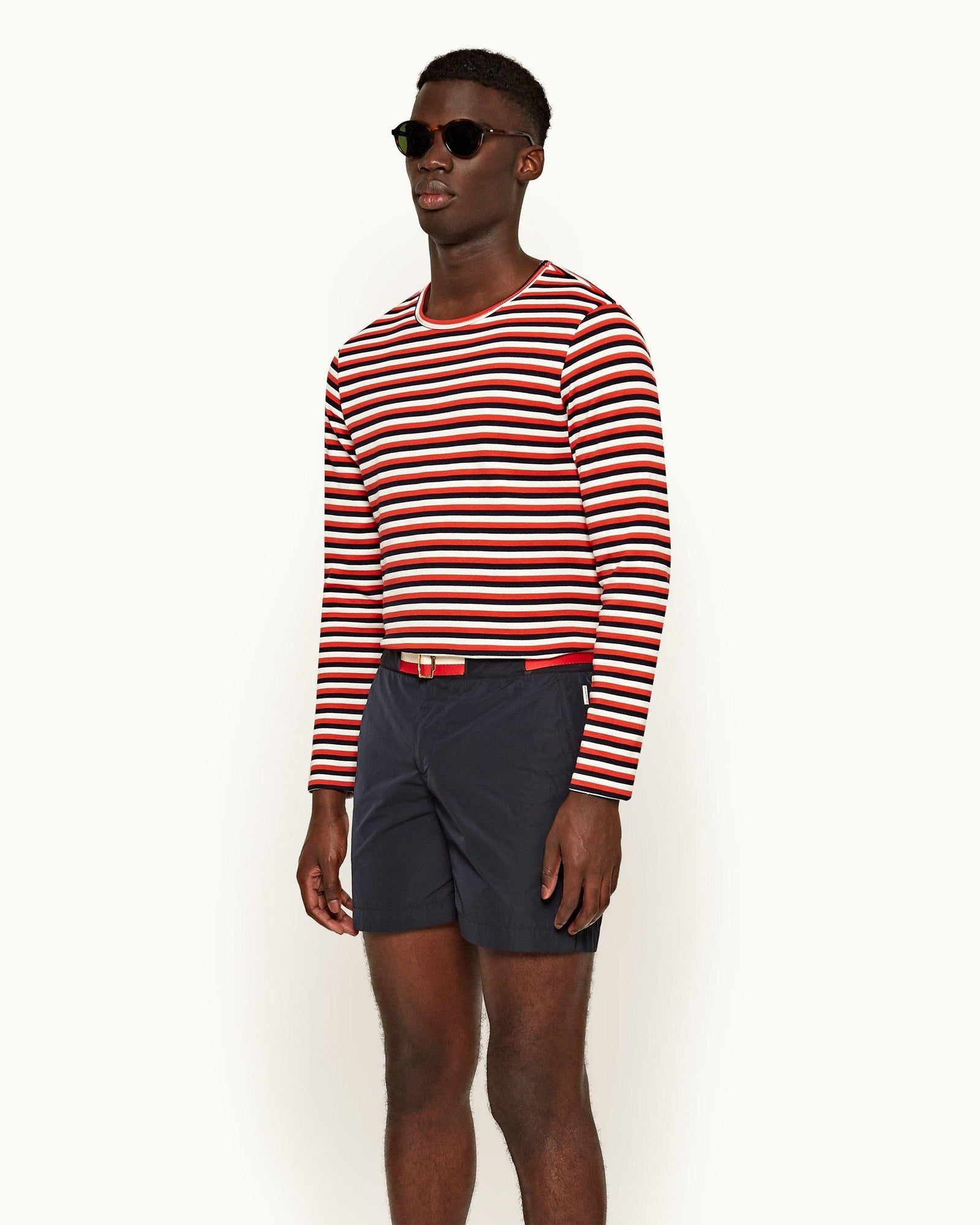 Sammy Stripe Ink/Summer Red/White Sand Stripe Long-Sleeve Cotton T-shirt | Ink/Summer Red/White Sand