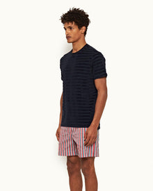Night Iris Tonal Towelling Stripe Classic Fit T-shirt | Night Iris