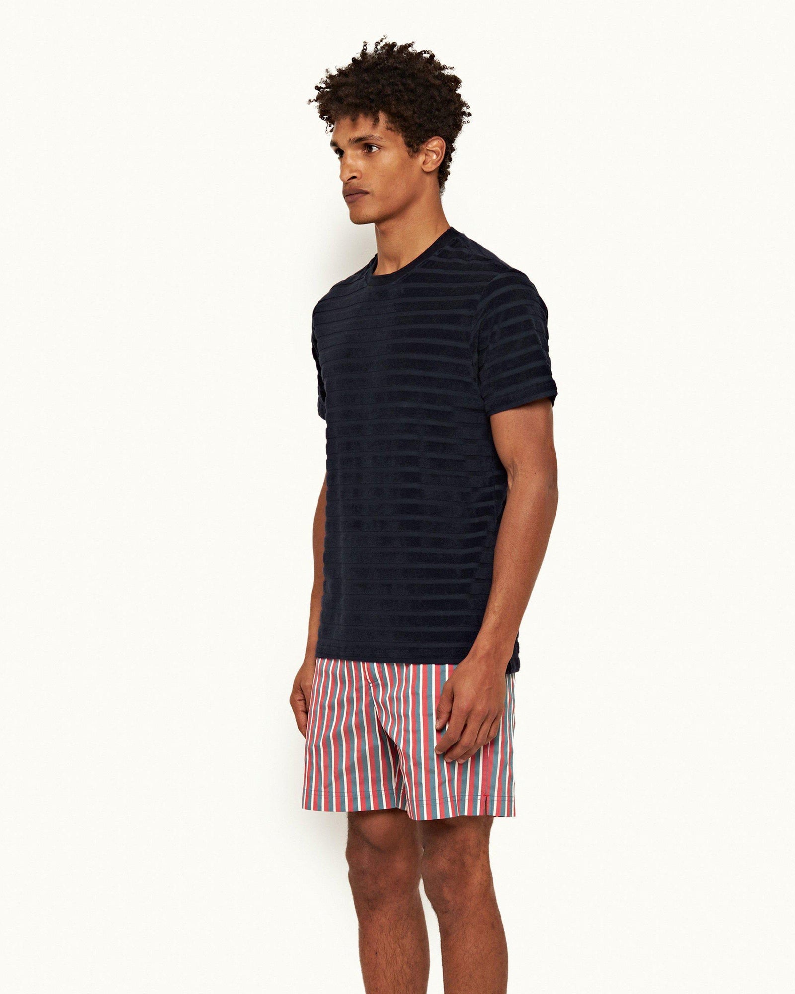 Night Iris Tonal Towelling Stripe Classic Fit T-shirt | Night Iris