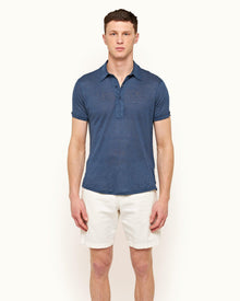 Sebastian Linen Classic Blue Tailored Fit Linen Polo Shirt | Classic Blue