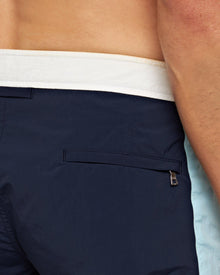 Navy/Pool Side Panel Shorter-Length Swim Shorts | Navy/Pool