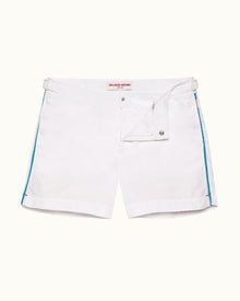 White Shorter-Length Tape Trim Swim Shorts | White