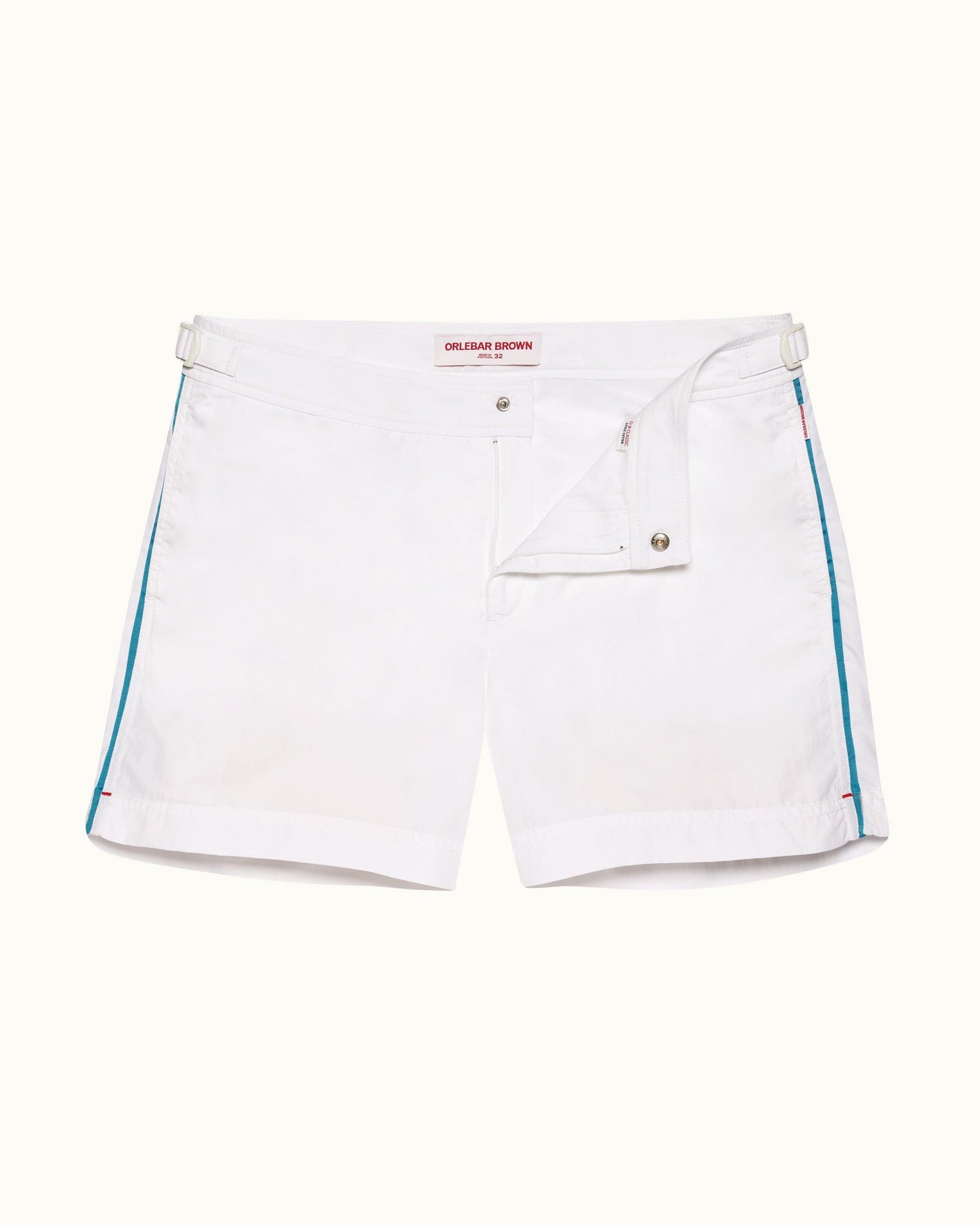 White Shorter-Length Tape Trim Swim Shorts | White
