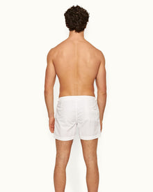 White Shorter-Length Tape Trim Swim Shorts | White