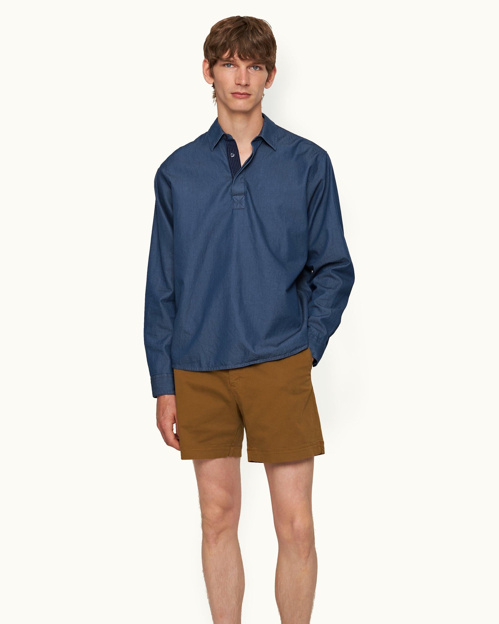 Shanklin Denim Washed Indigo Relaxed Fit Overhead Denim Shirt | Washed Indigo