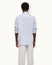 Serenity Blue/White Stripe Relaxed Fit Overhead Cotton Shirt | Serenity Blue/White
