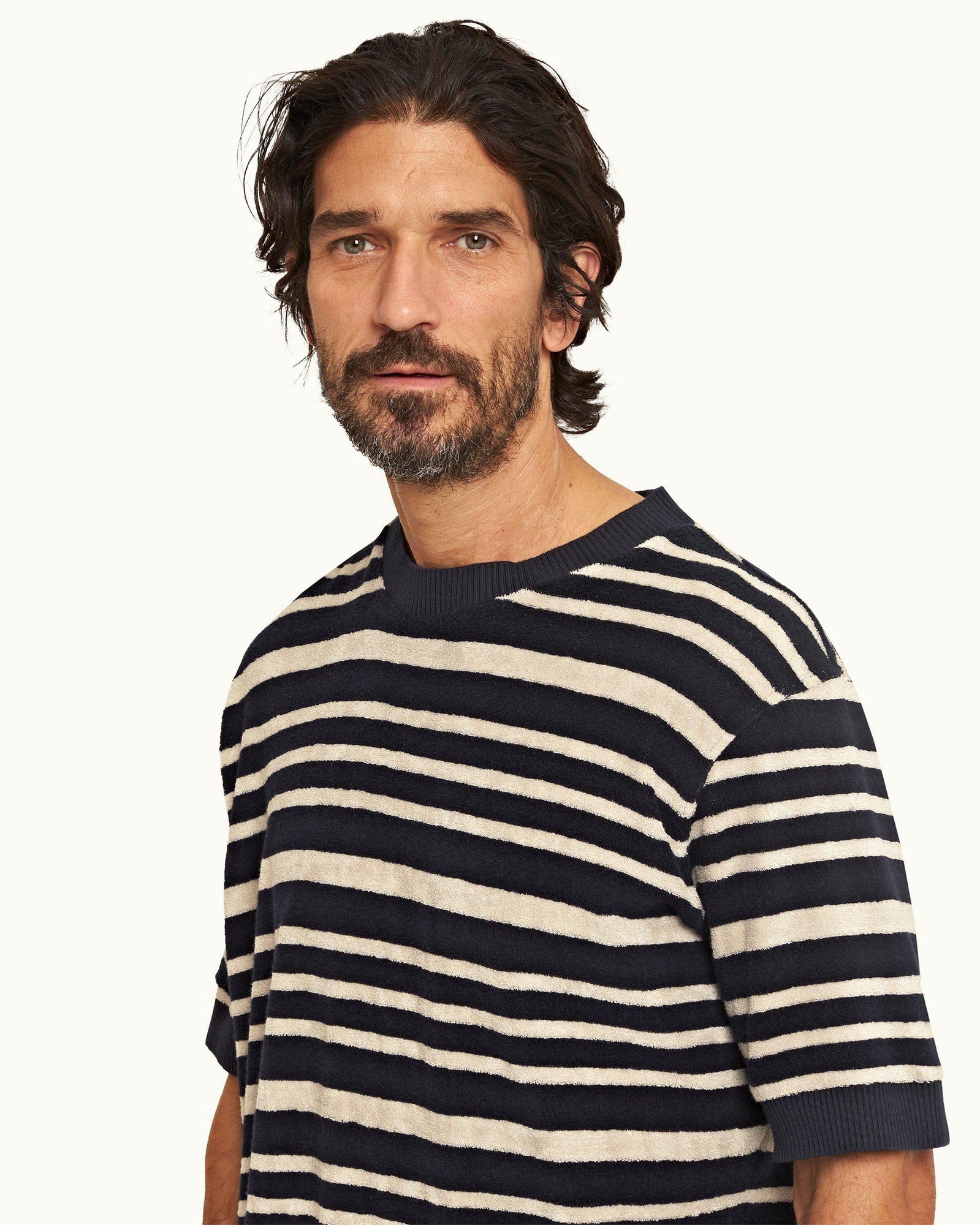 Night Iris/Matchstick Classic Stripe Cotton Towelling T-Shirt | Night Iris/Matchstick