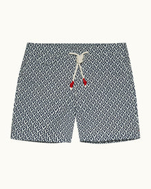 Navy/Cloud Cano Geometric Mid-Length Drawcord Swim Shorts | Navy/Cloud