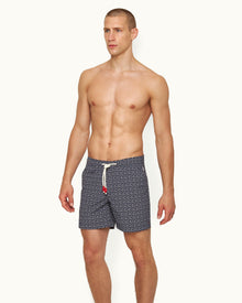 Standard Midnight Navy Geometric Mid-Length Drawcord Swim Shorts | Midnight Navy