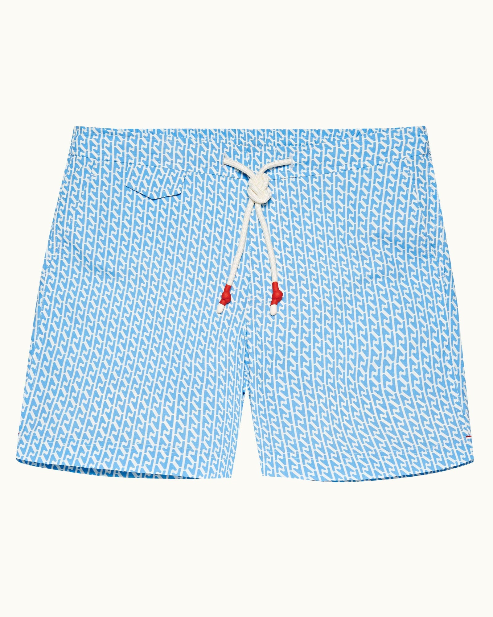 Mirage Blue Geo Navan Print Mid-Length Drawcord Swim Shorts | Mirage Blue
