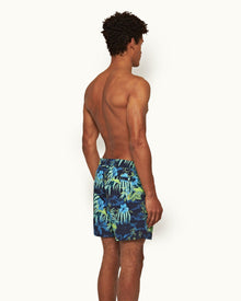 Night Iris Islet Print Mid-Length Drawcord Swim Shorts | Night Iris