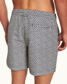 Standard Night Iris/White Sand Geo Print Mid-Length Drawcord Swim Shorts | Night Iris/White Sand