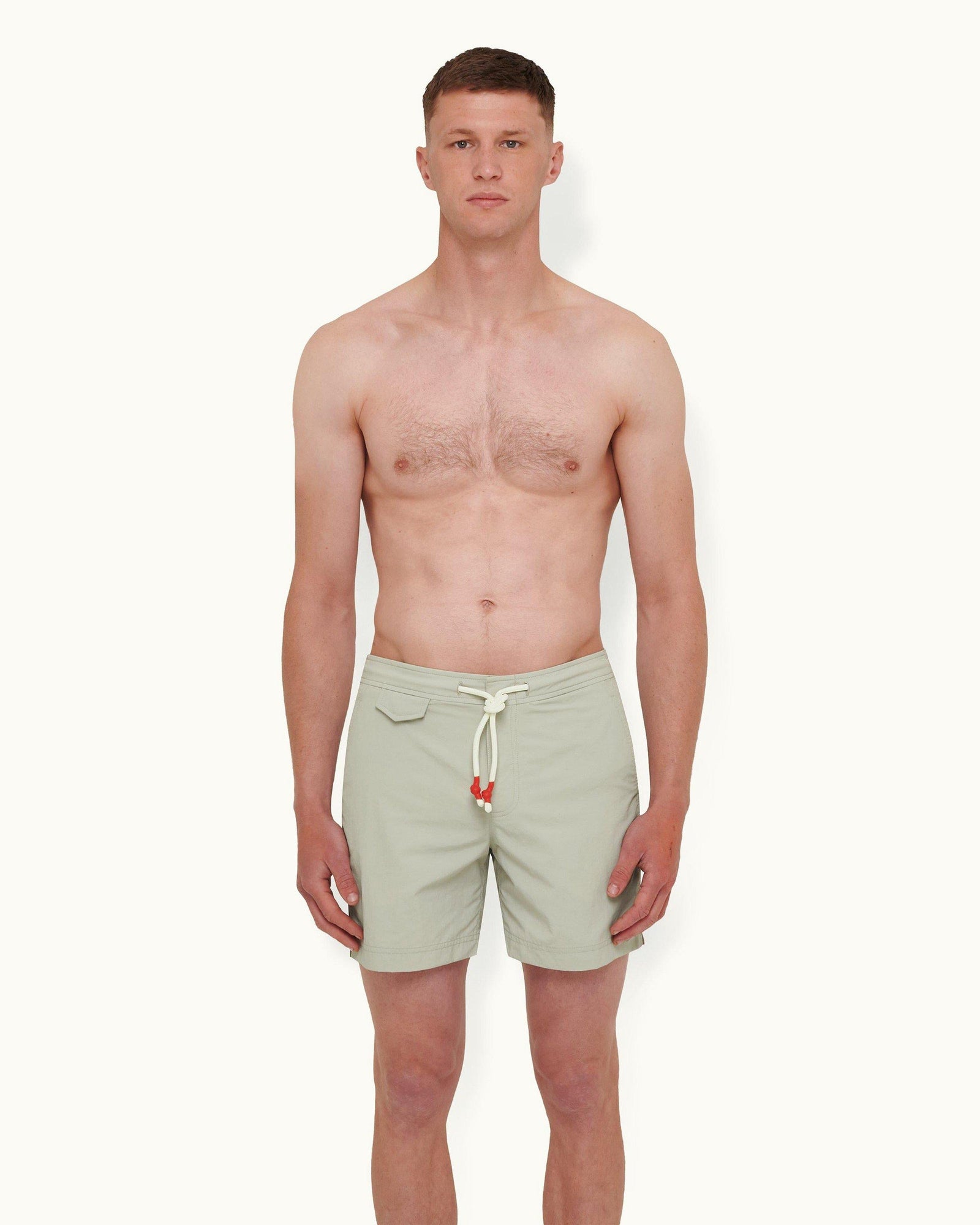 Cliff Grey Mid-Length O.B Stripe Drawcord Swim Shorts | Cliff Grey