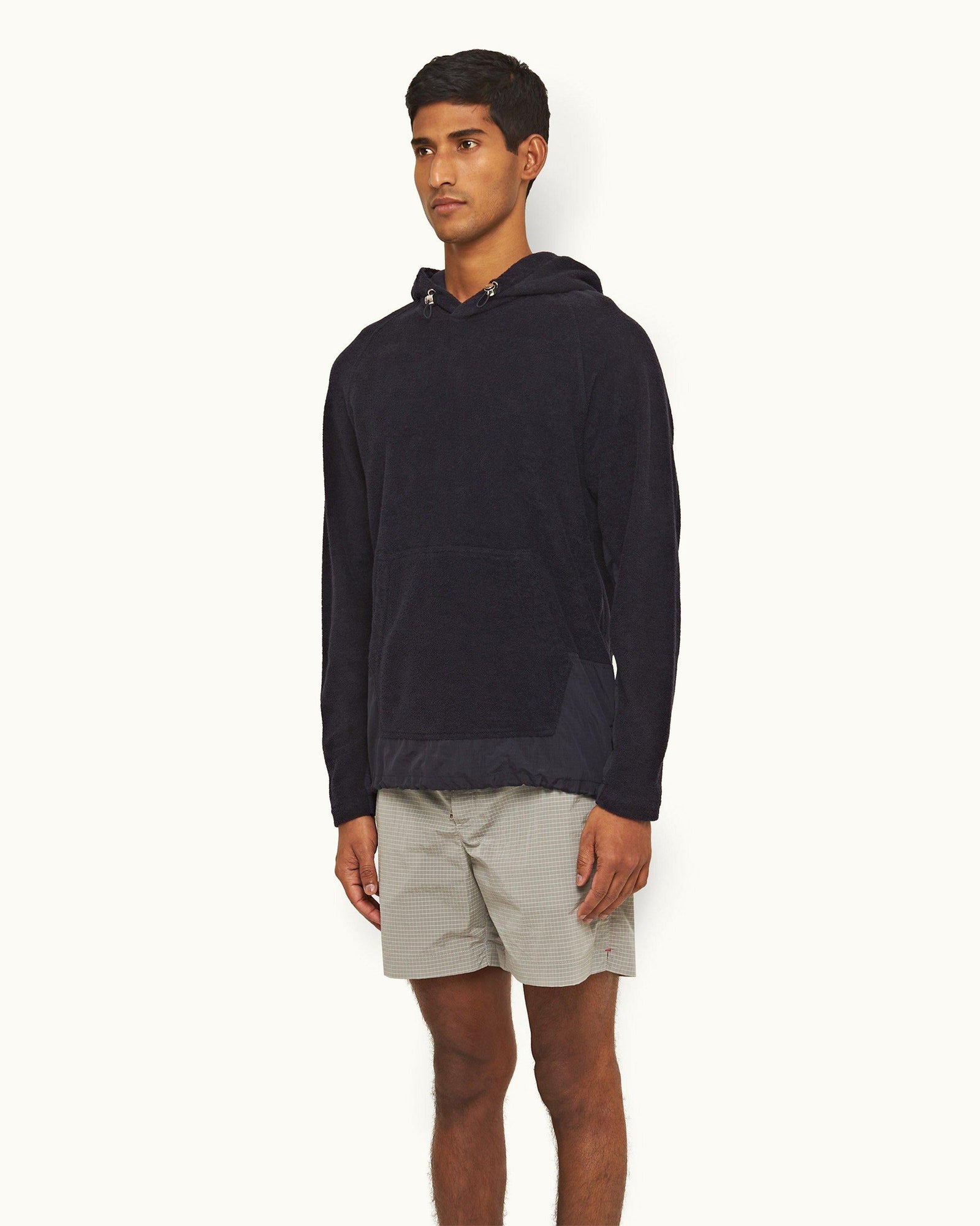 Night Iris Classic Fit Hooded Cotton Pique Towelling Sweatshirt | Night Iris