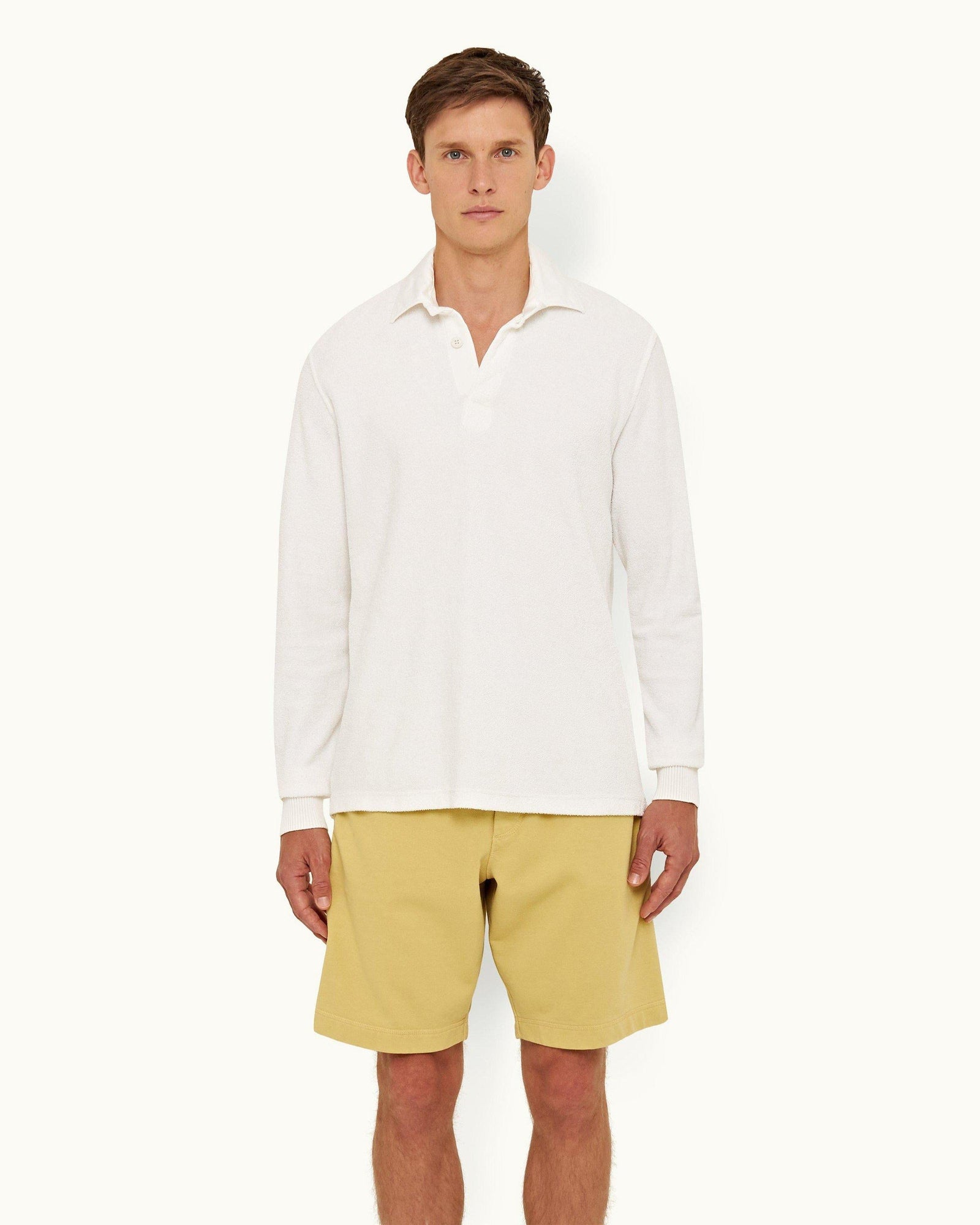 Cloud Garment Dye Cotton Towelling Polo Shirt | Cloud