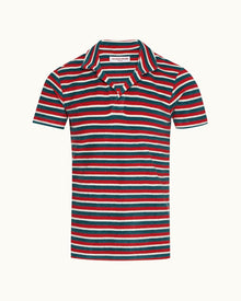 Terry Towelling Summer Red/Marina Aqua O.B Stripe Resort Polo Shirt | Summer Red/Marina Aqua