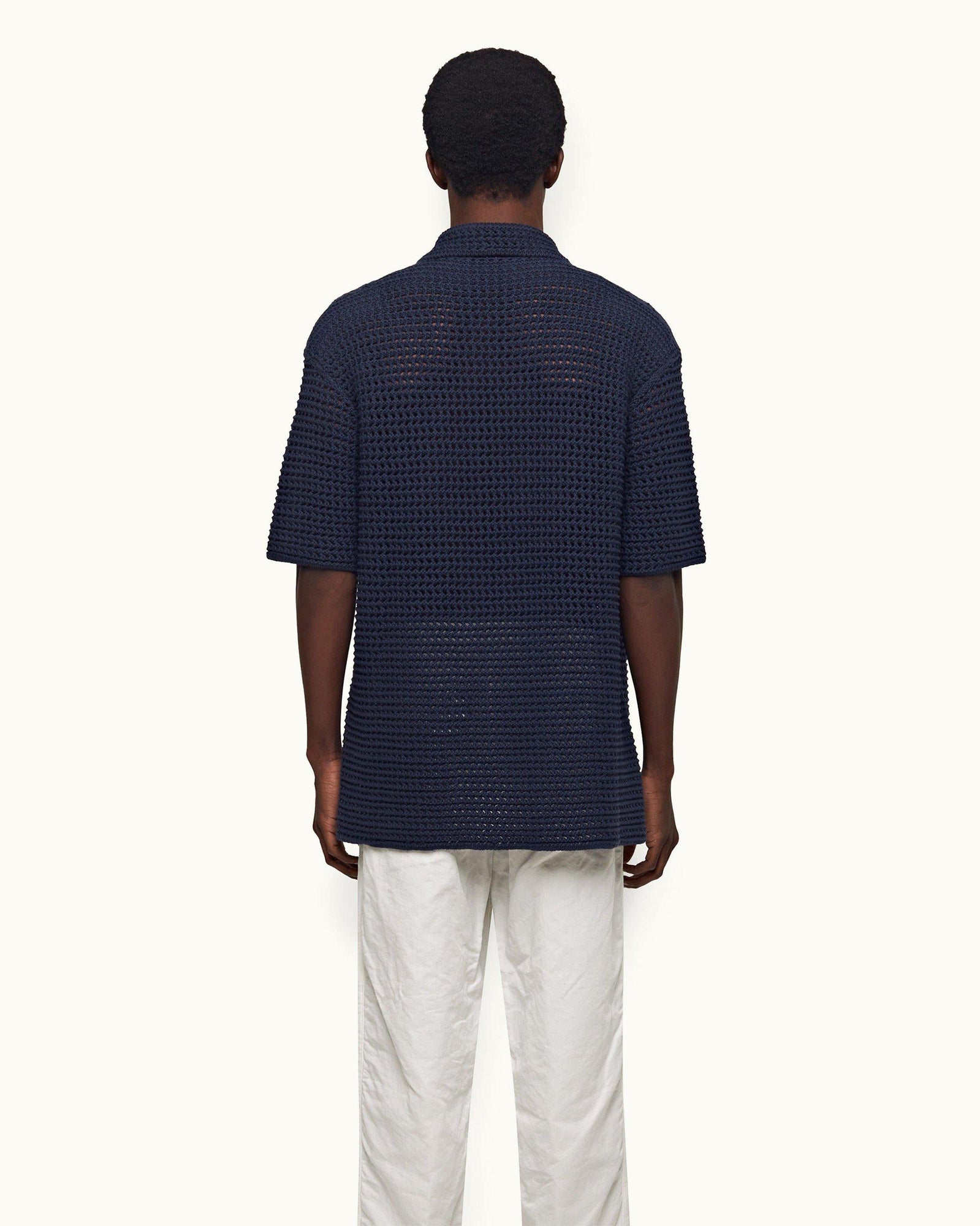 Night Iris Crochet Relaxed Fit Organic Cotton Shirt | Night Iris