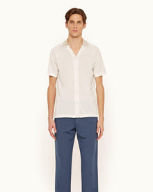 Tirso White Sand Tailored Fit Ribbed Capri Collar Short-Sleeve Shirt | White Sand