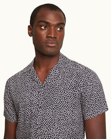 Travis Towelling Star Print Capri Collar Shirt In Night Iris Blue | Night Iris