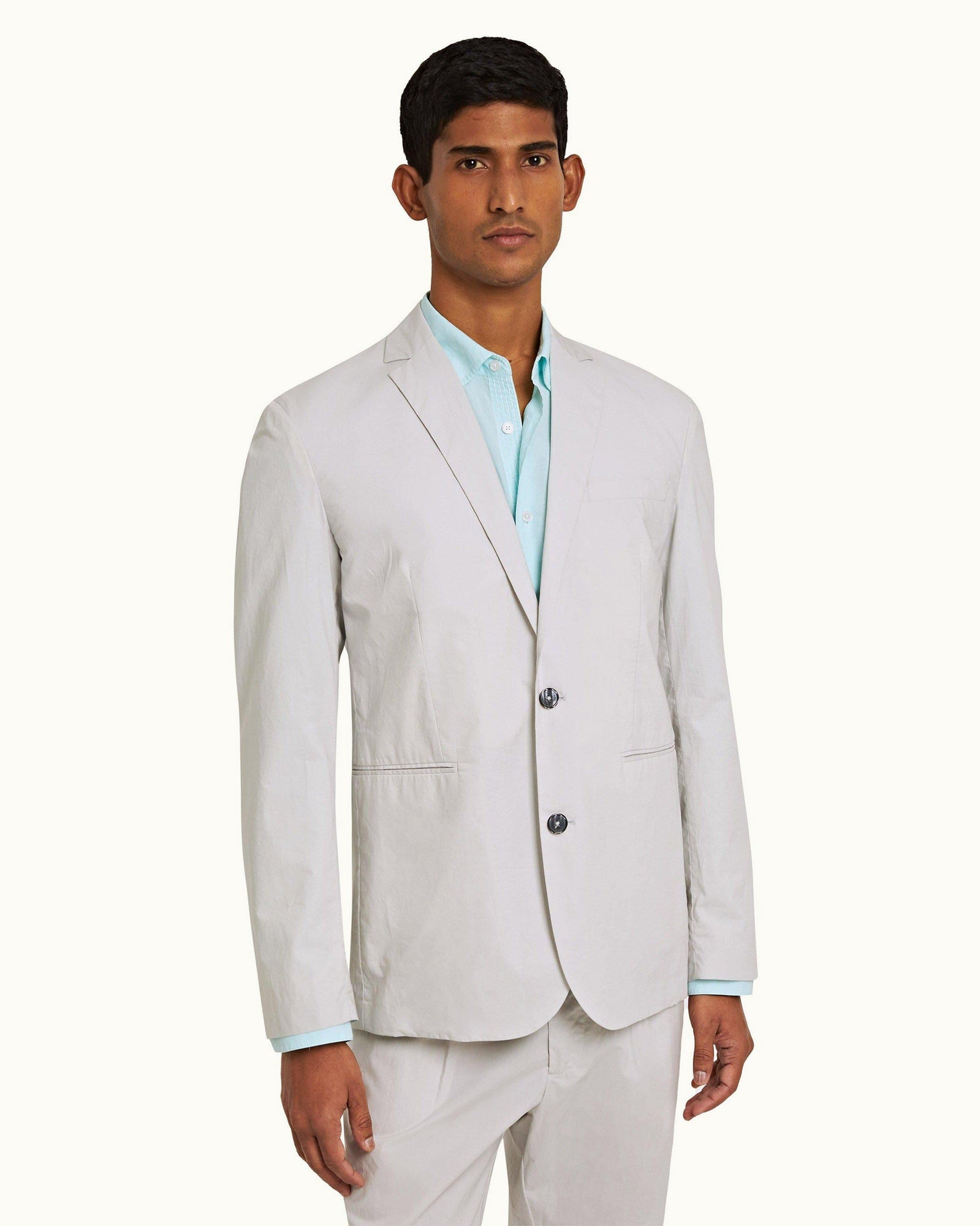 Oyster Grey Two-Button Stretch-Cotton Blazer | Oyster Grey
