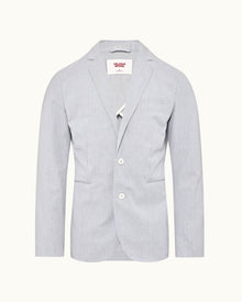 Midnight Navy/White Tailored Fit Unstructured Stretch-Cotton Blazer | Midnight Navy/White