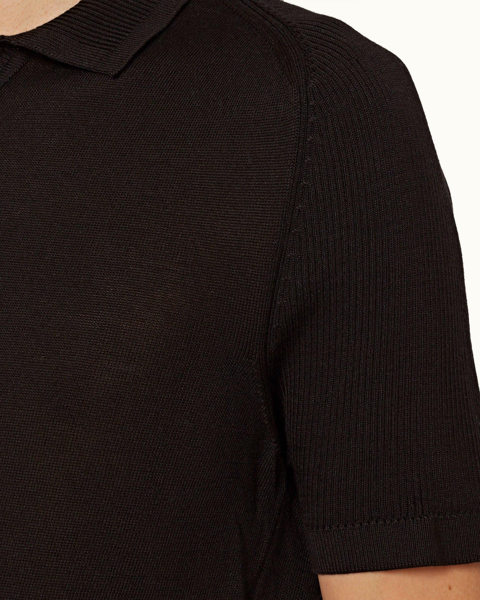 Zack Silk Black Tailored Fit Silk Blend Polo Shirt | Black
