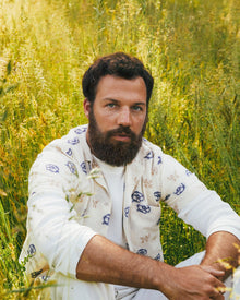 White Sand Fil Coupe Floral Relaxed Fit Capri Collar Shirt | White Sand