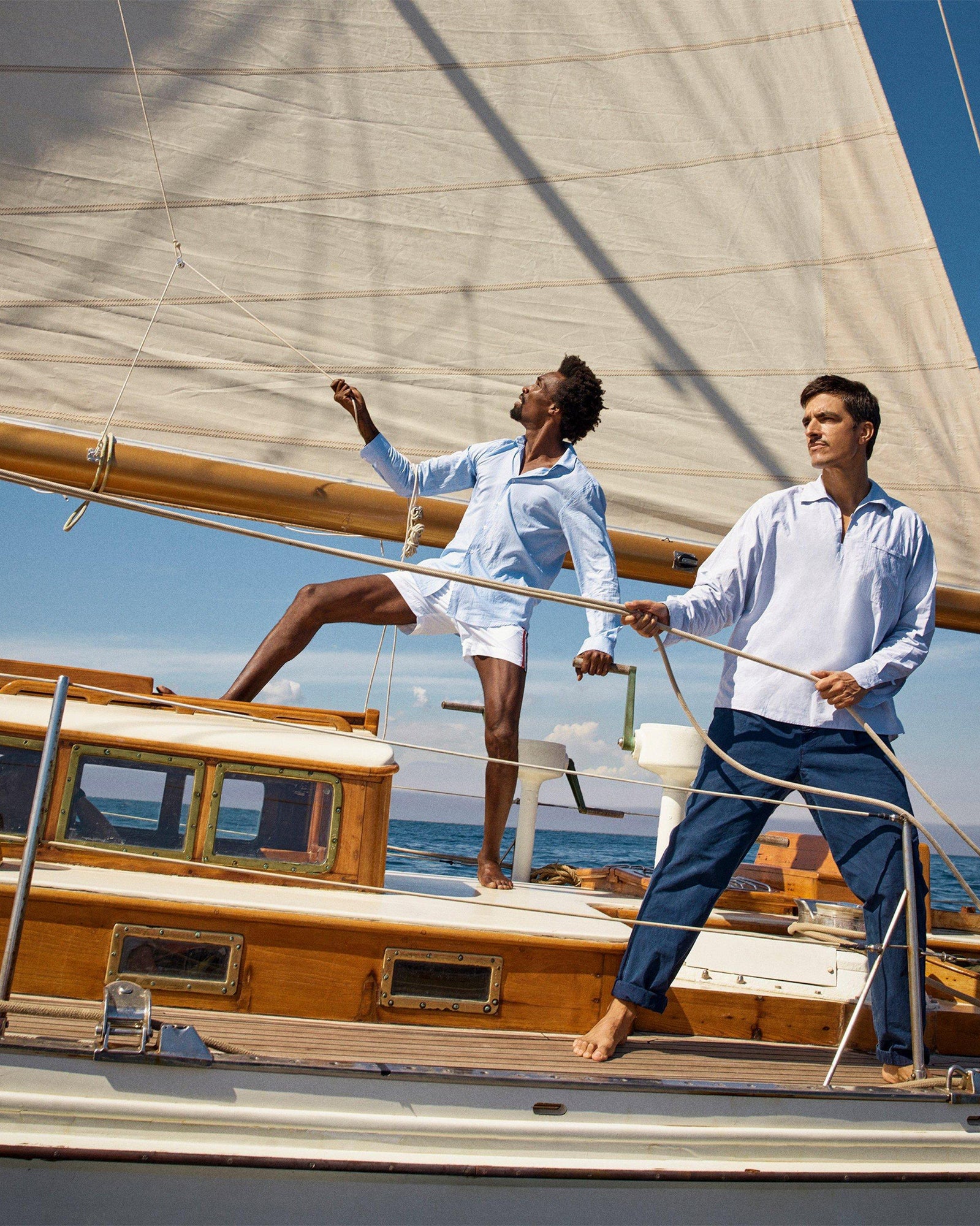 Signal Blue/White Mix Stripe Easy Fit Cotton Overhead Shirt | Signal Blue/White