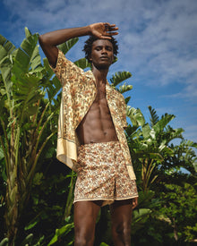 Shimmer Sunny Paisley Capri Collar Short-Sleeve Shirt | Shimmer