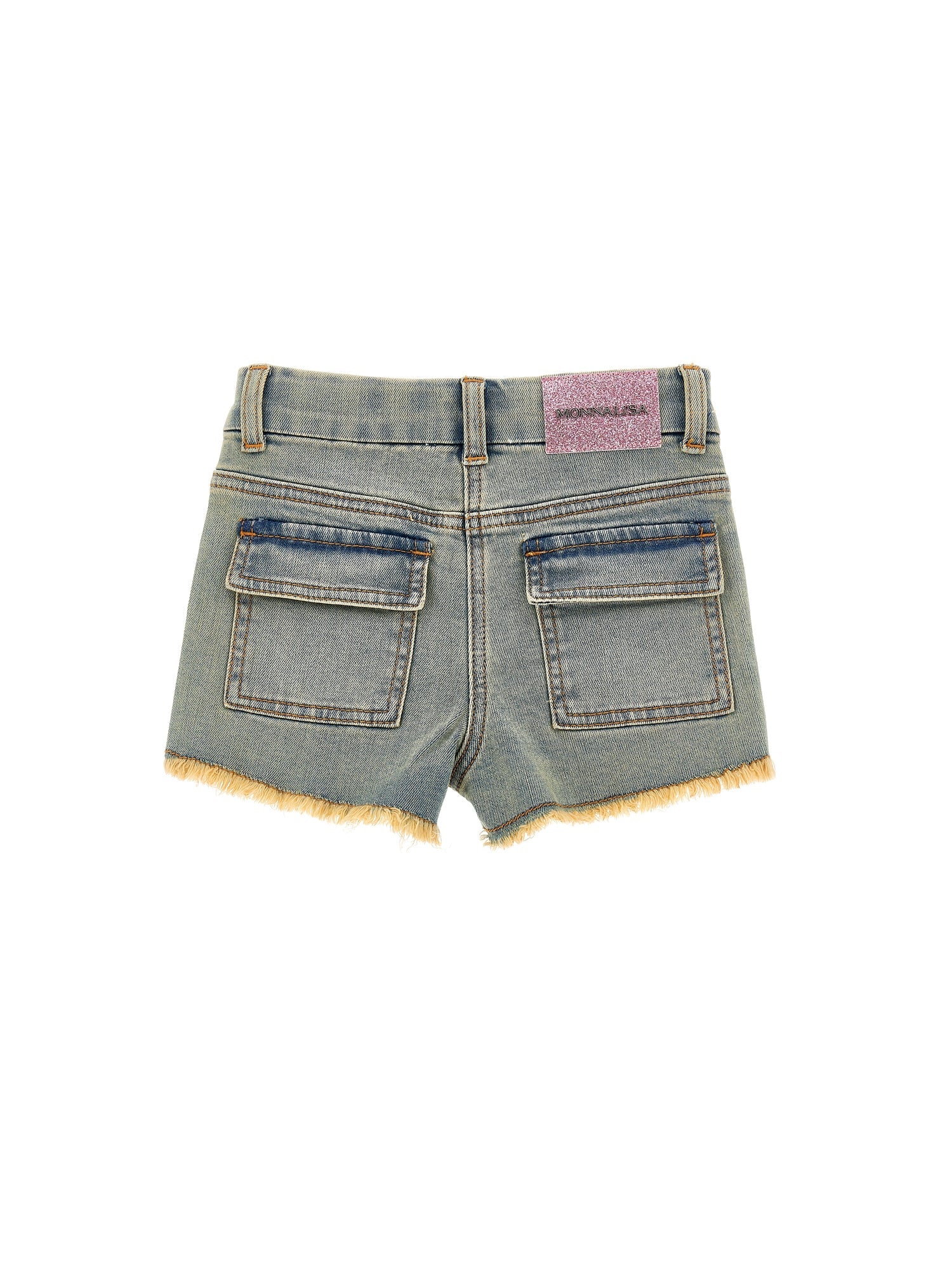 Girls | Embroidered Jeans Shorts Peach Flowers | Stone/Beige