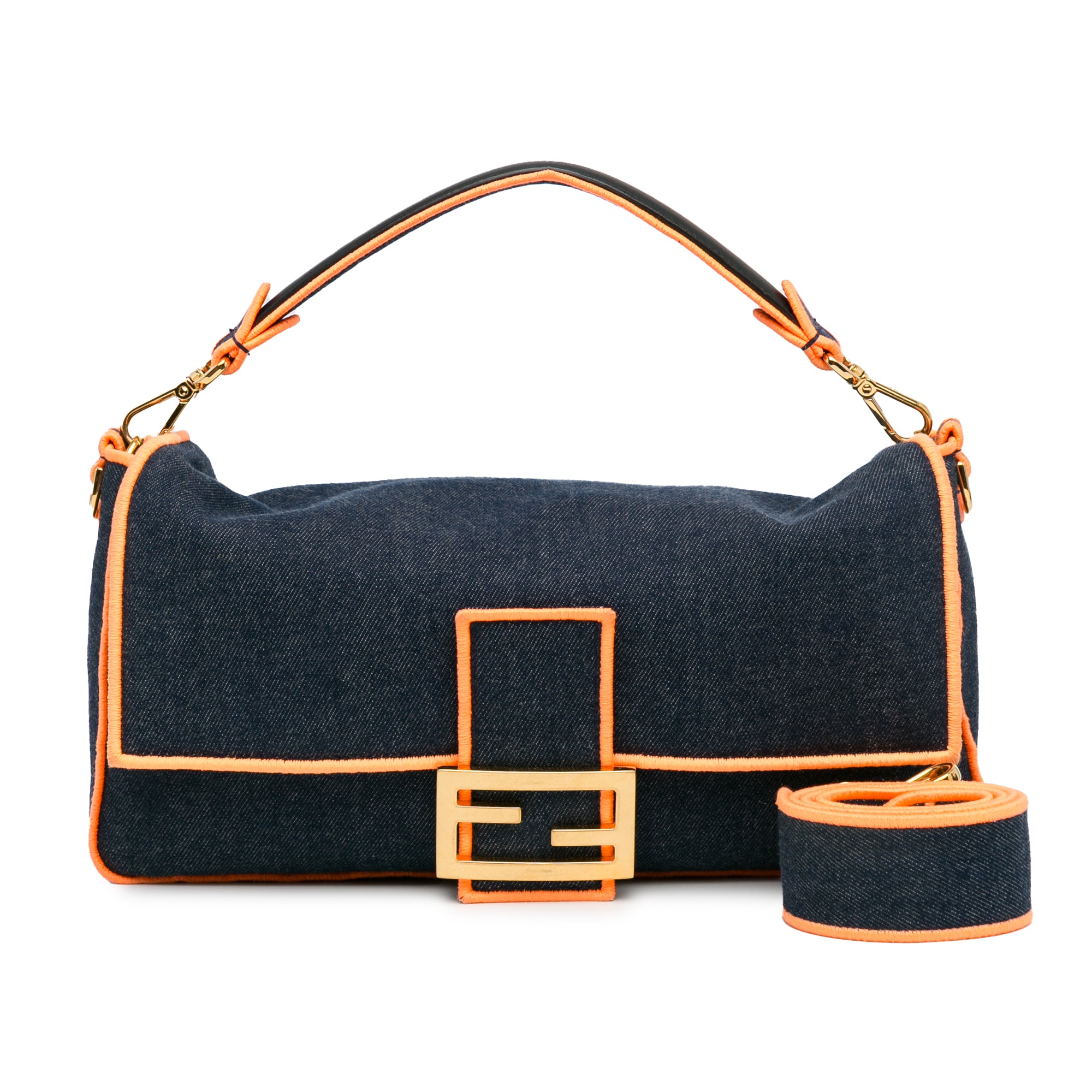 Fendi | Pre-Owned Large Denim Baguette Satchel | Blue/Dark Blue
