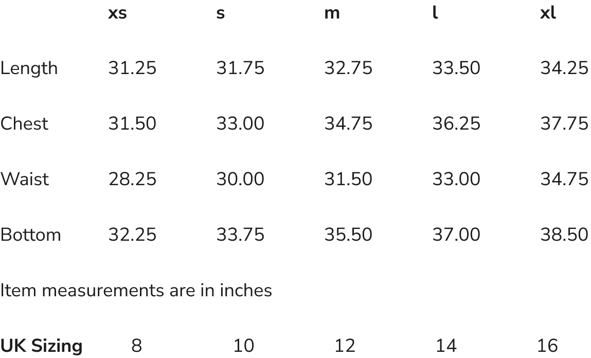 Product size guide