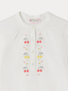 Girl | Greta White Blouse With Cherry Embroidery | Milk White