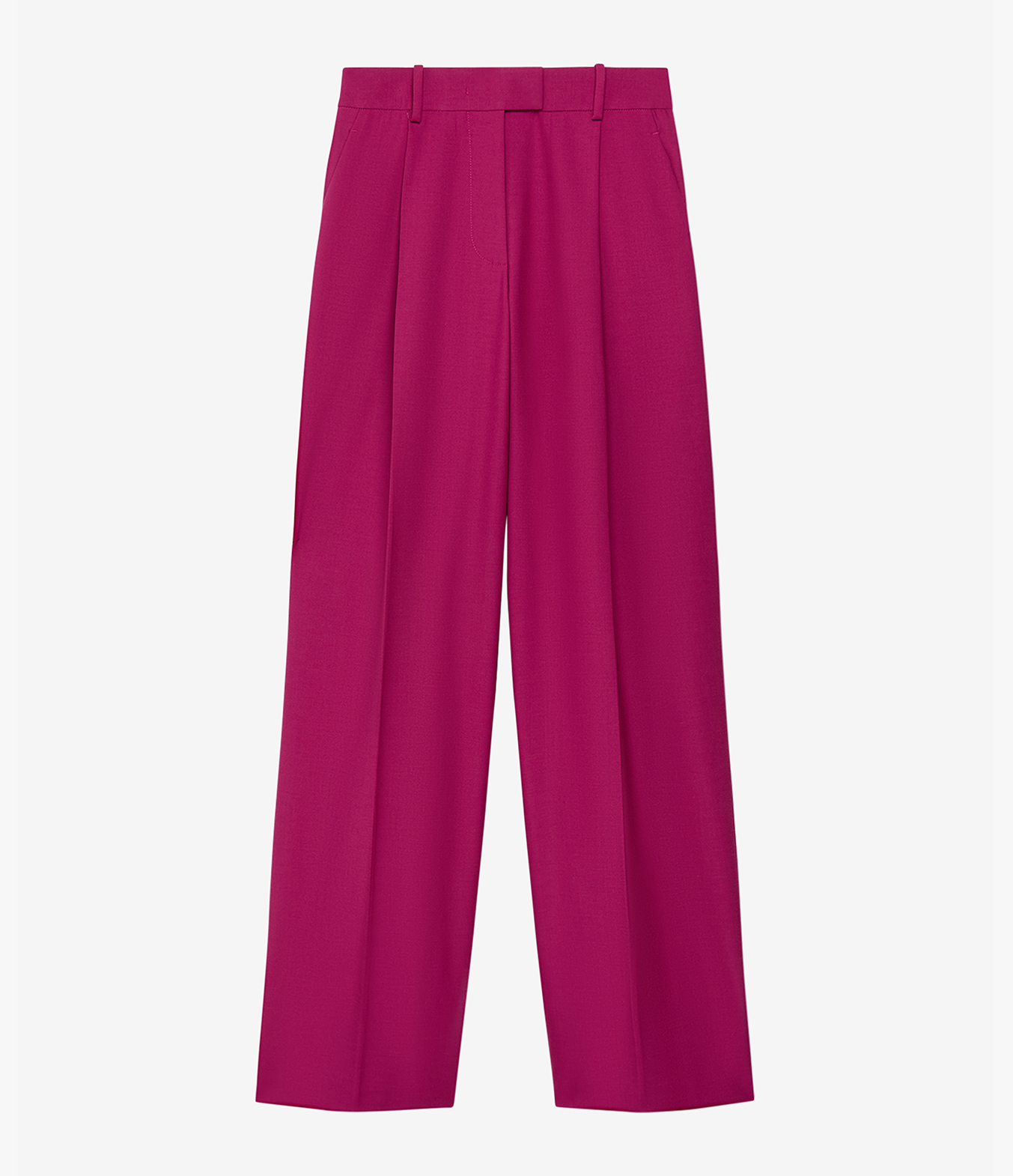 Another Tomorrow Relaxed Wide Leg Pant in Magenta – Wool Women's Trousers