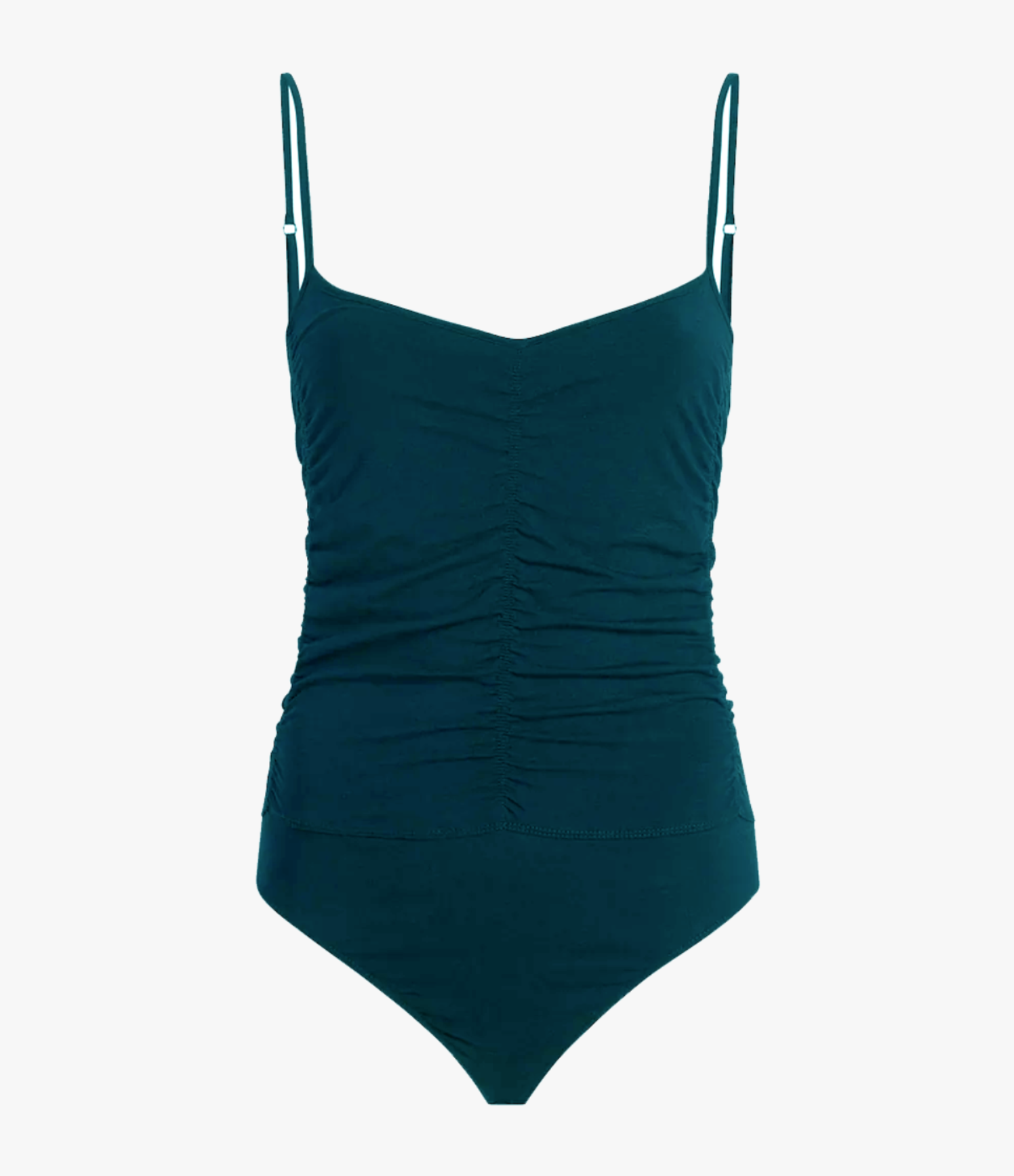 Another Tomorrow Shirred Bodysuit in Petrol – Cotton Women's Top