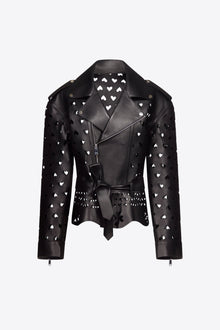 Laser Cut Leather Heart Moto Jacket | Black