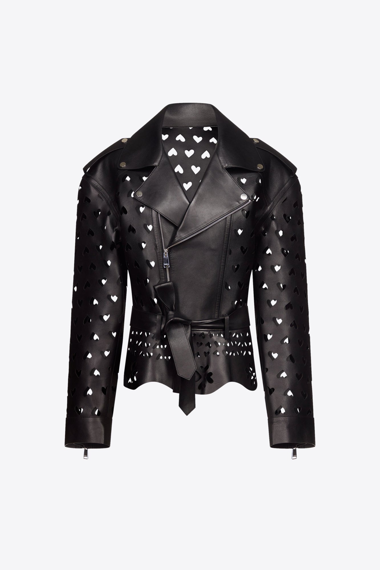 Laser Cut Leather Heart Moto Jacket | Black