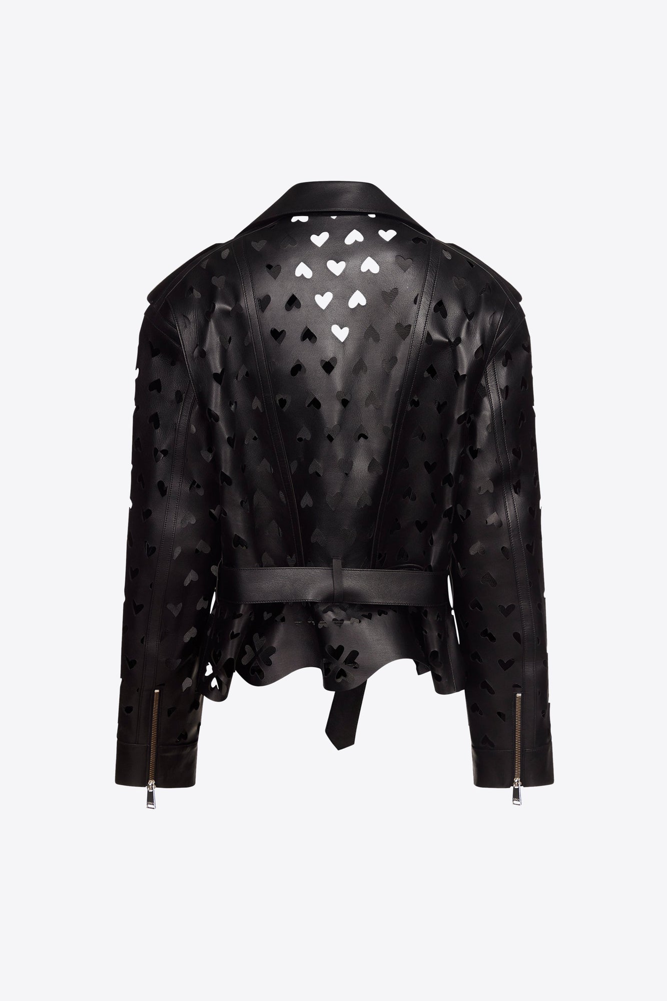 Laser Cut Leather Heart Moto Jacket | Black