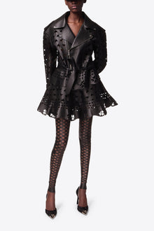 Laser Cut Leather Heart Moto Jacket | Black