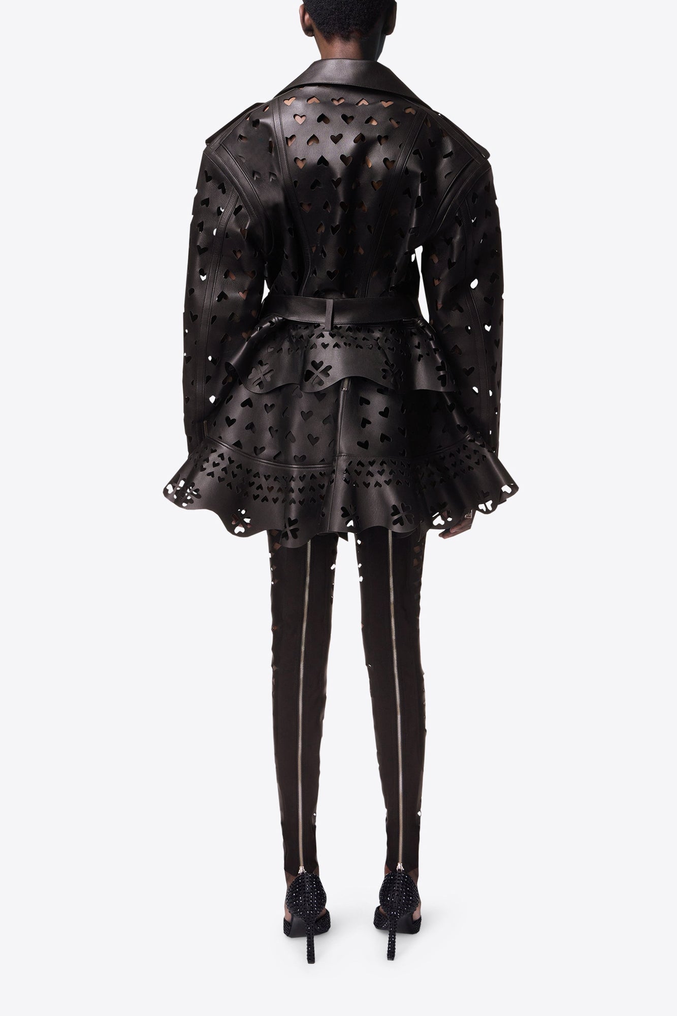 Laser Cut Leather Heart Moto Jacket | Black