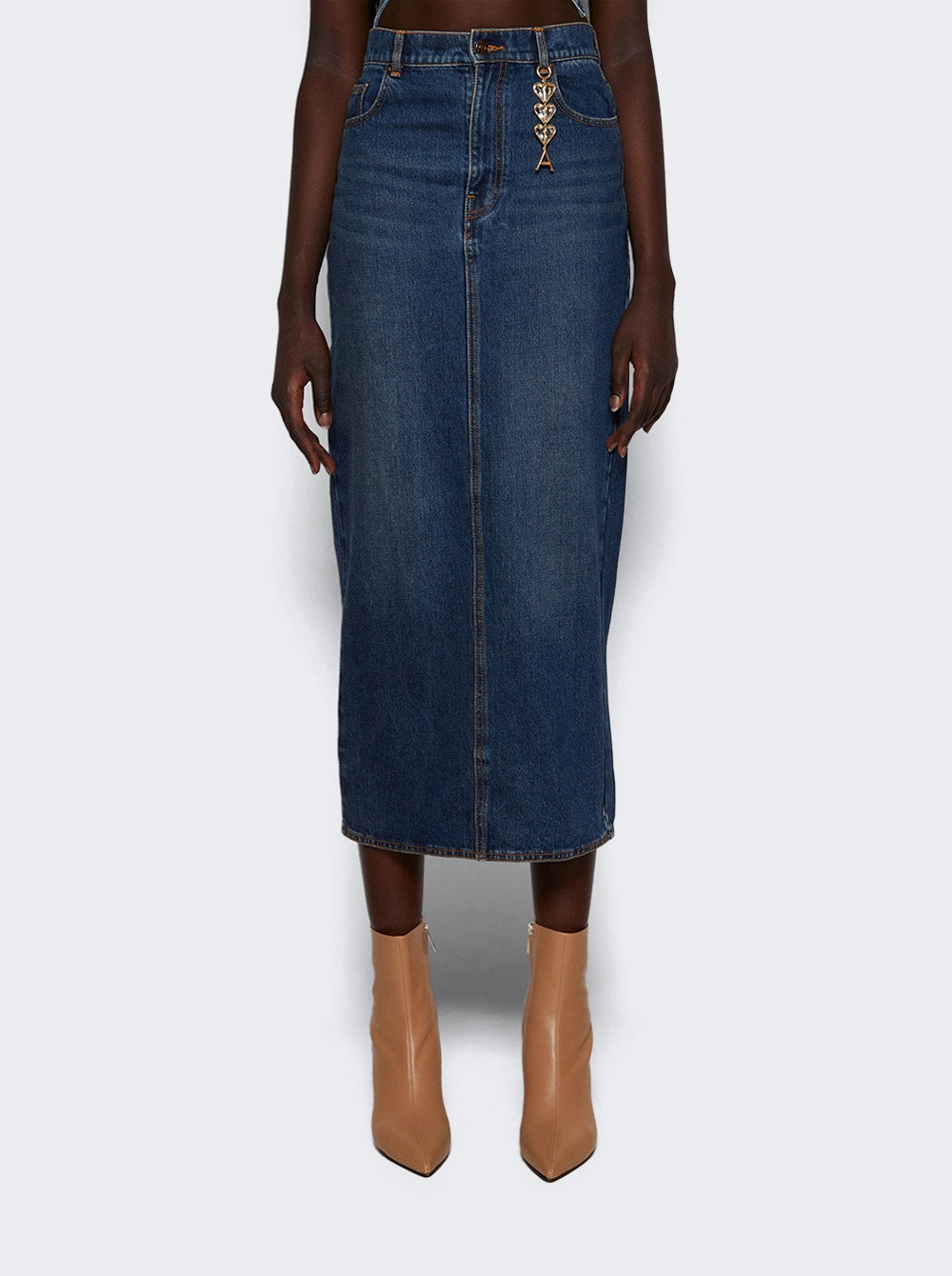 AREA | Zip Slit Midi Skirt Medium Wash | Blue