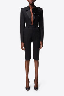 Flower Corsage Cropped Blazer | Black