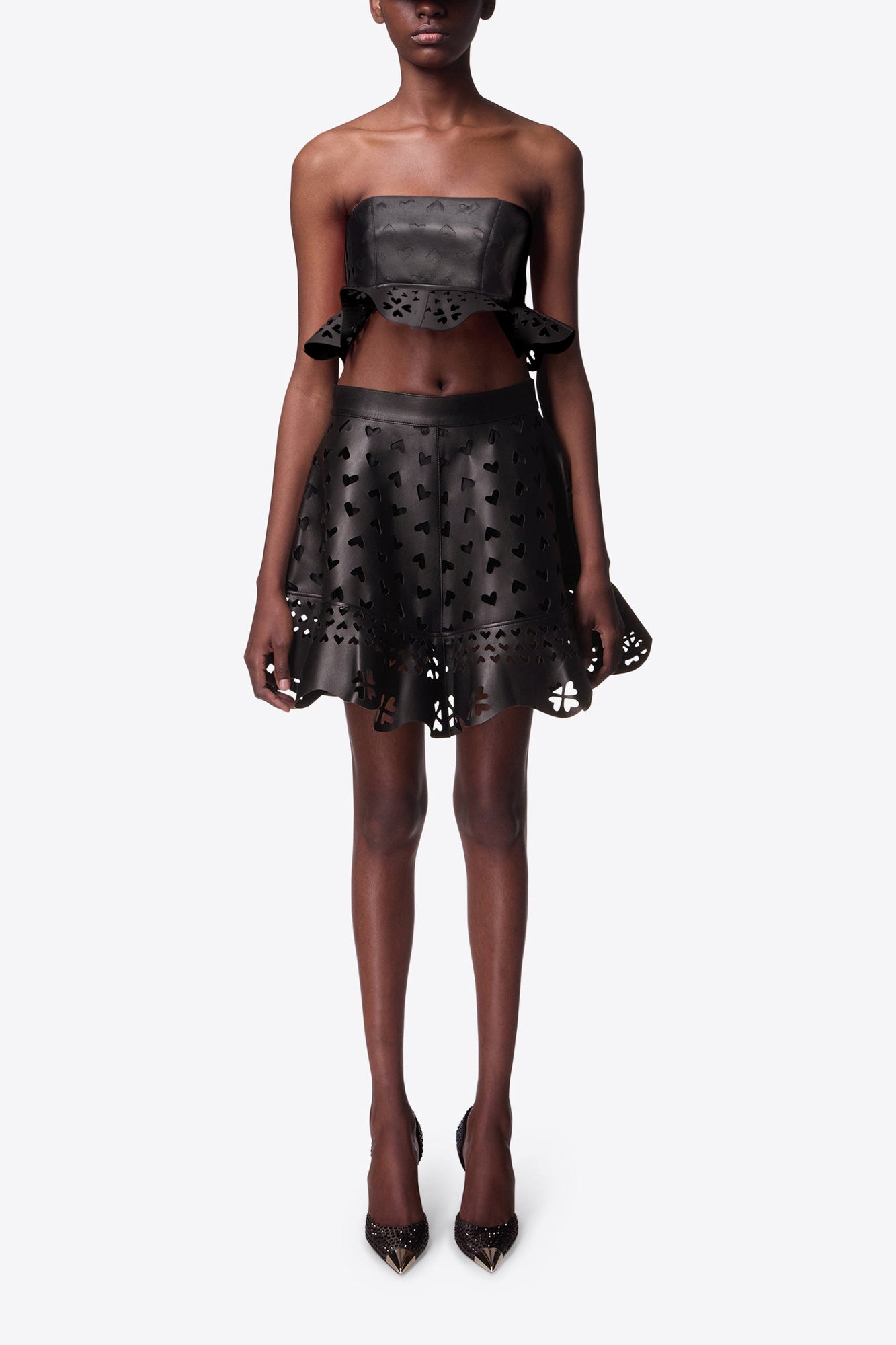 Laser Cut Leather Heart Bandeau | Black