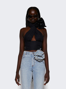 AREA | Flower Corsage Halter Top | Black