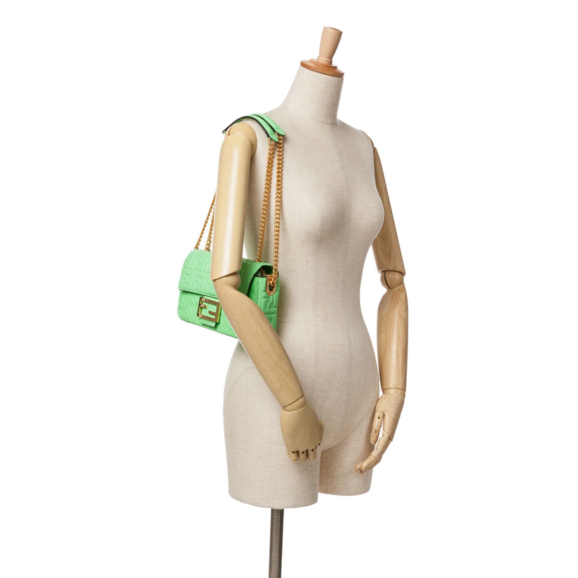 Fendi | Pre-Owned Zucca Embossed Leather Chain Midi Baguette - II | Green/Light Green