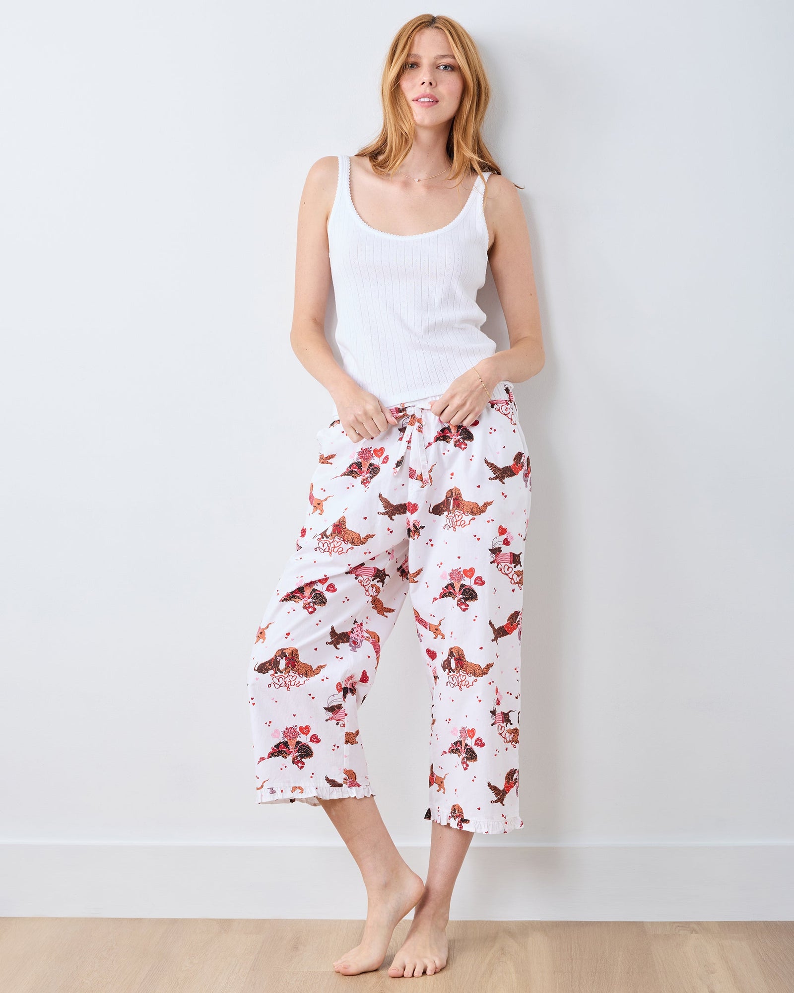 Dachshund Date - Ruffle Cropped Pants - Cloud - Printfresh