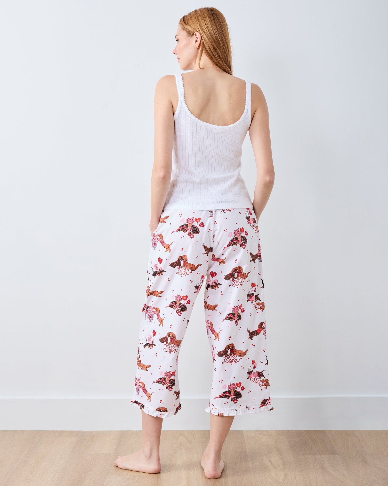 Dachshund Date - Ruffle Cropped Pants - Cloud - Printfresh