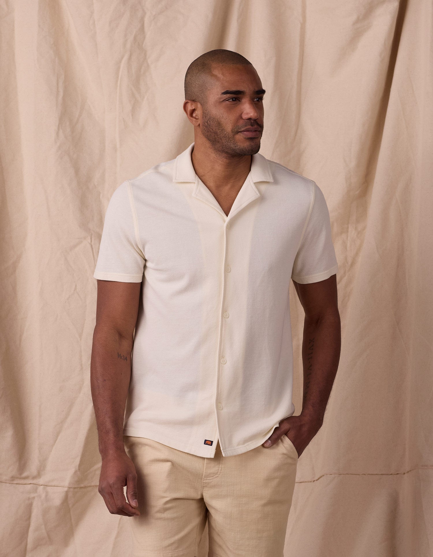 Men | Cotton Pique Camp Shirt | Ivory