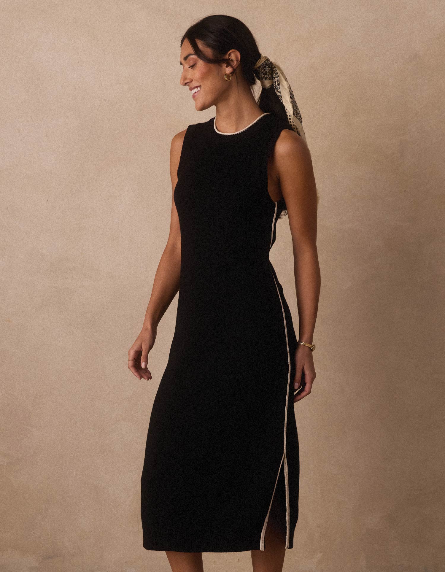 Women | Lucia Knit Midi Dress | Black/Cream