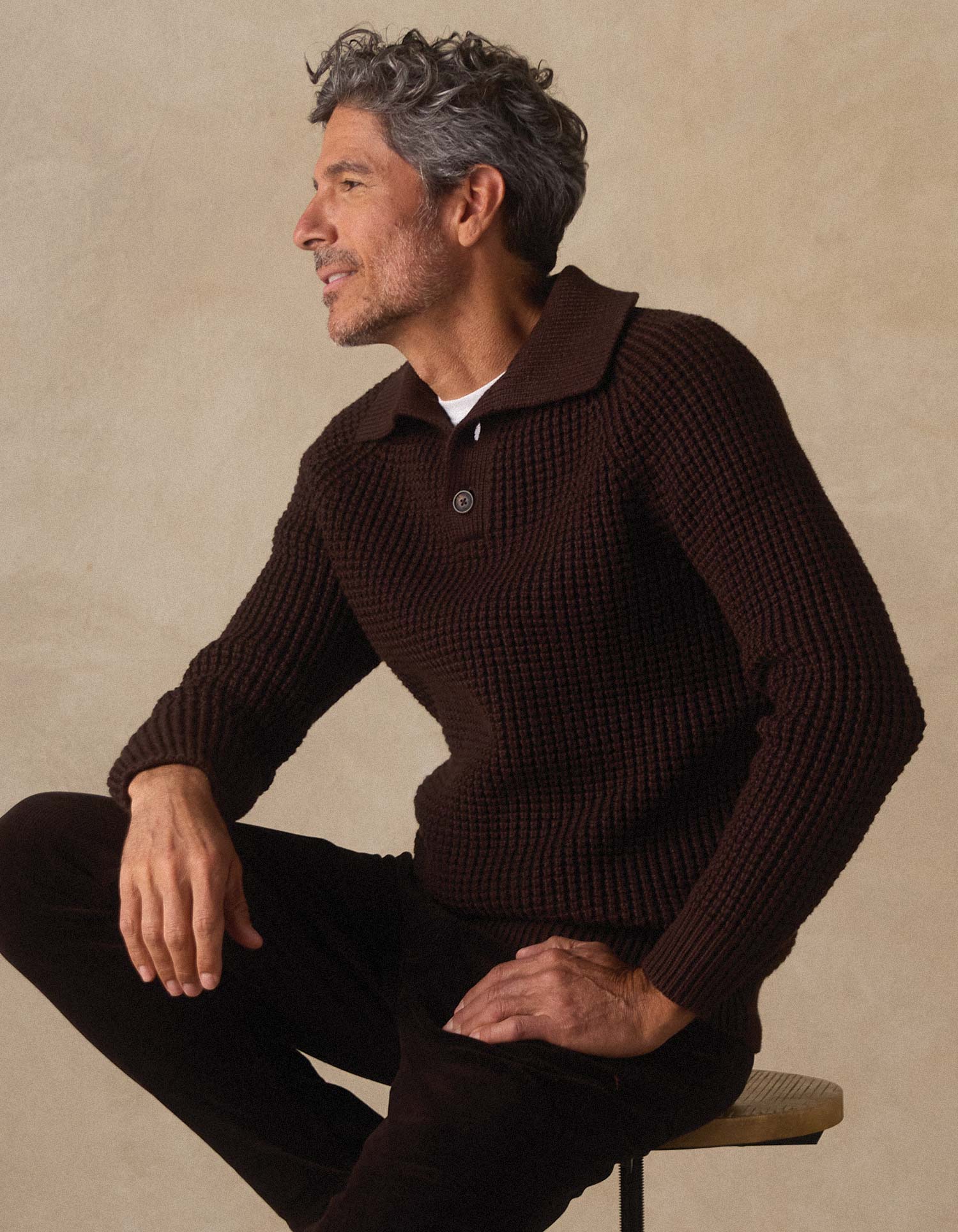 Men | Waffle Sweater Popover | Dark Brown